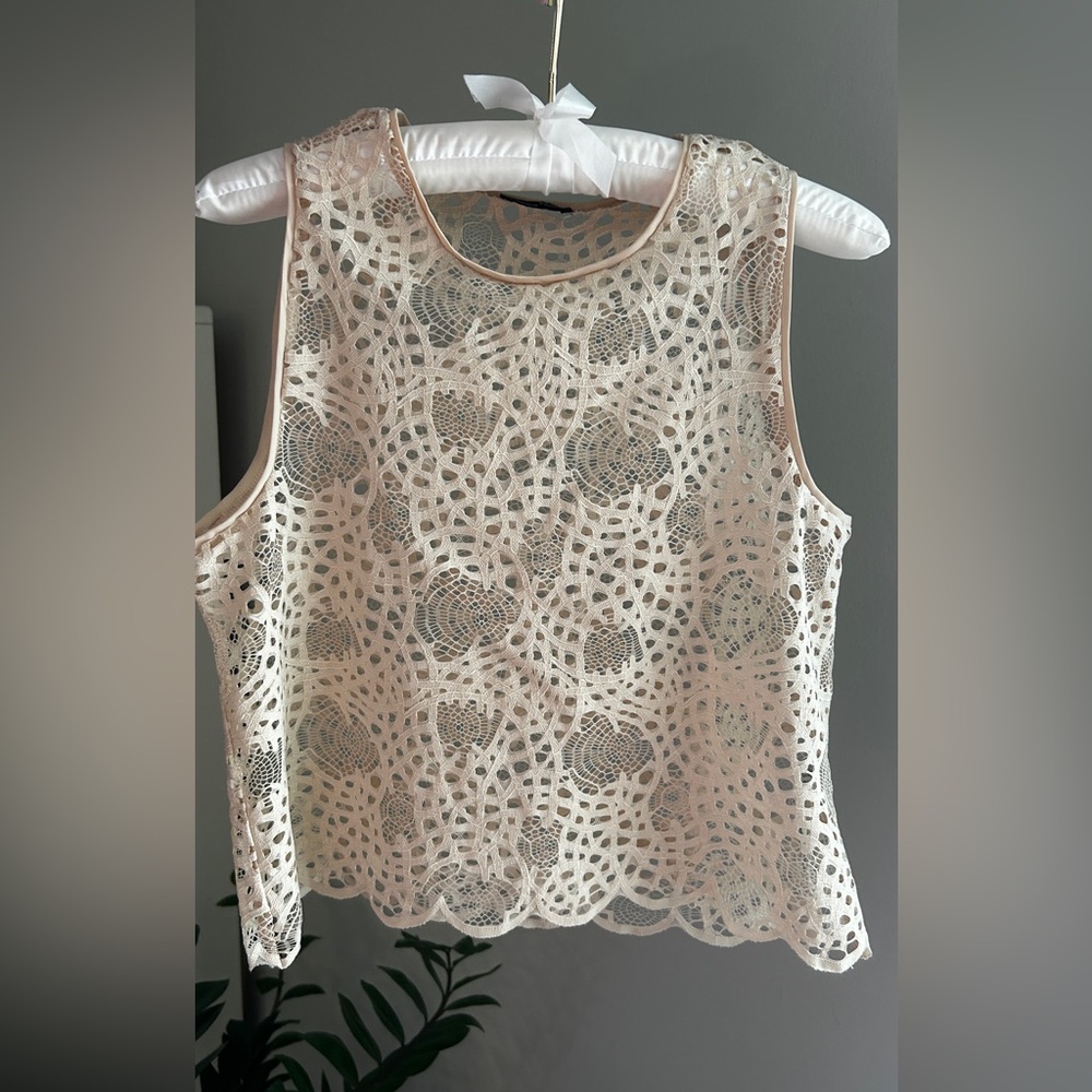 Zara Lace Top Peach Pale Pink Tank Top Size S Crop Top Blouse S 4 - 6